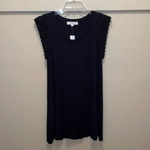 NWT! LOFT black dress with crochet detail on shoulders. Size medium.